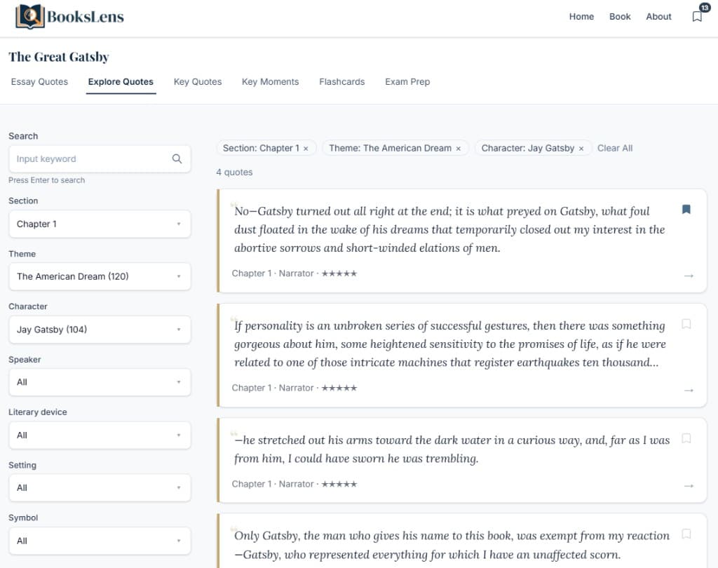 Explore Quotes on The Great Gatsby — filter by chapter, theme, and character